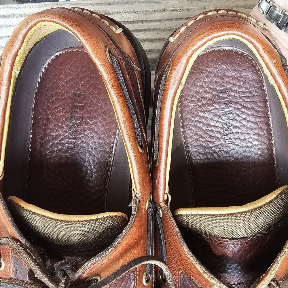 L.L.Bean Allagash Bison Handsewn Boat Shoes Men's 10 D Brown Leather Lug Sole